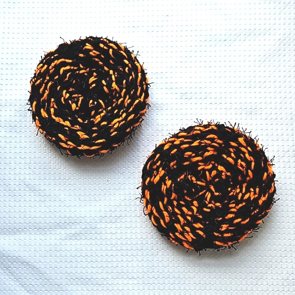Eco-Friendly Variegated Yarn Kitchen Scrubber Set of 2 Black Orange